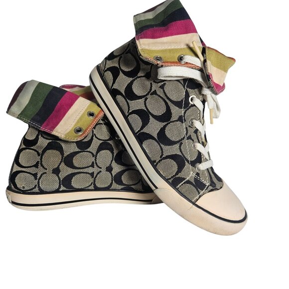 Coach Women’s Bonney High-Top Sneaker Canvas Beige Black 7 Retro Y2K - Picture 8 of 11